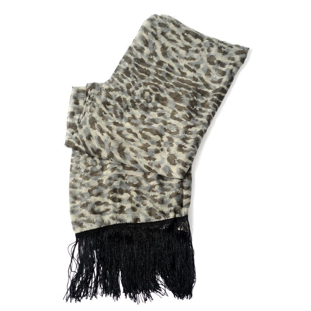 Scarf Gray Ruana 100% Polyester Fringed - Picture 4 of 4